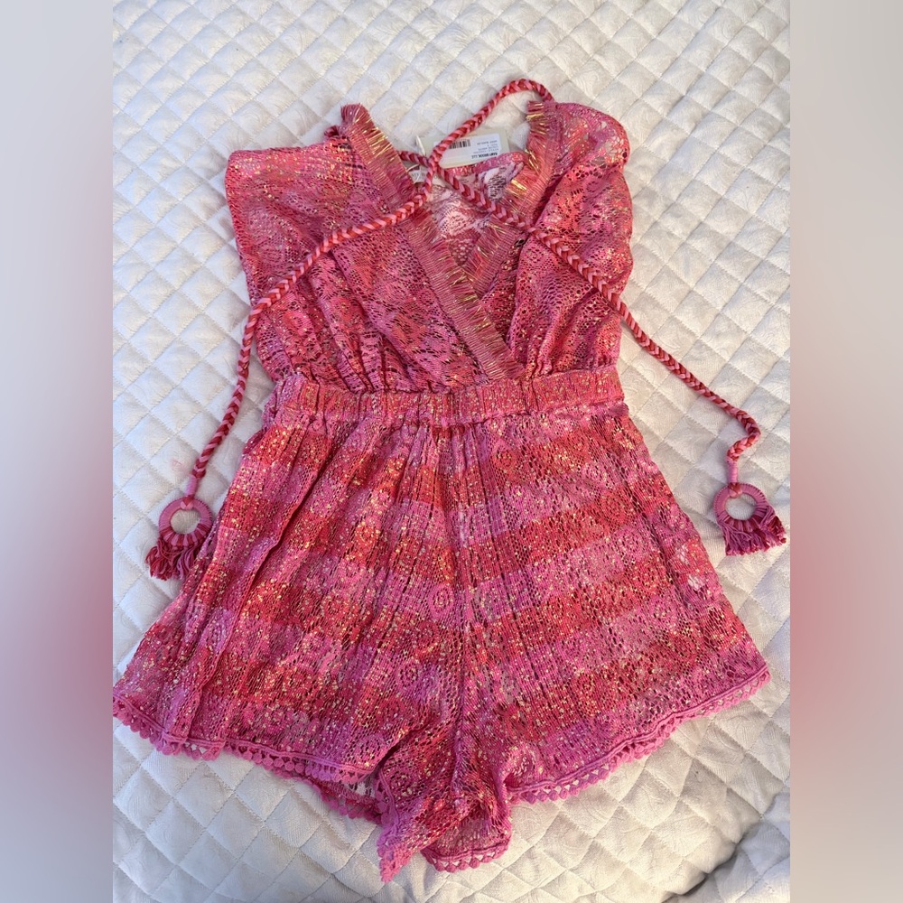Ramy Brook Pink Crochet Swim Coverup NWT small